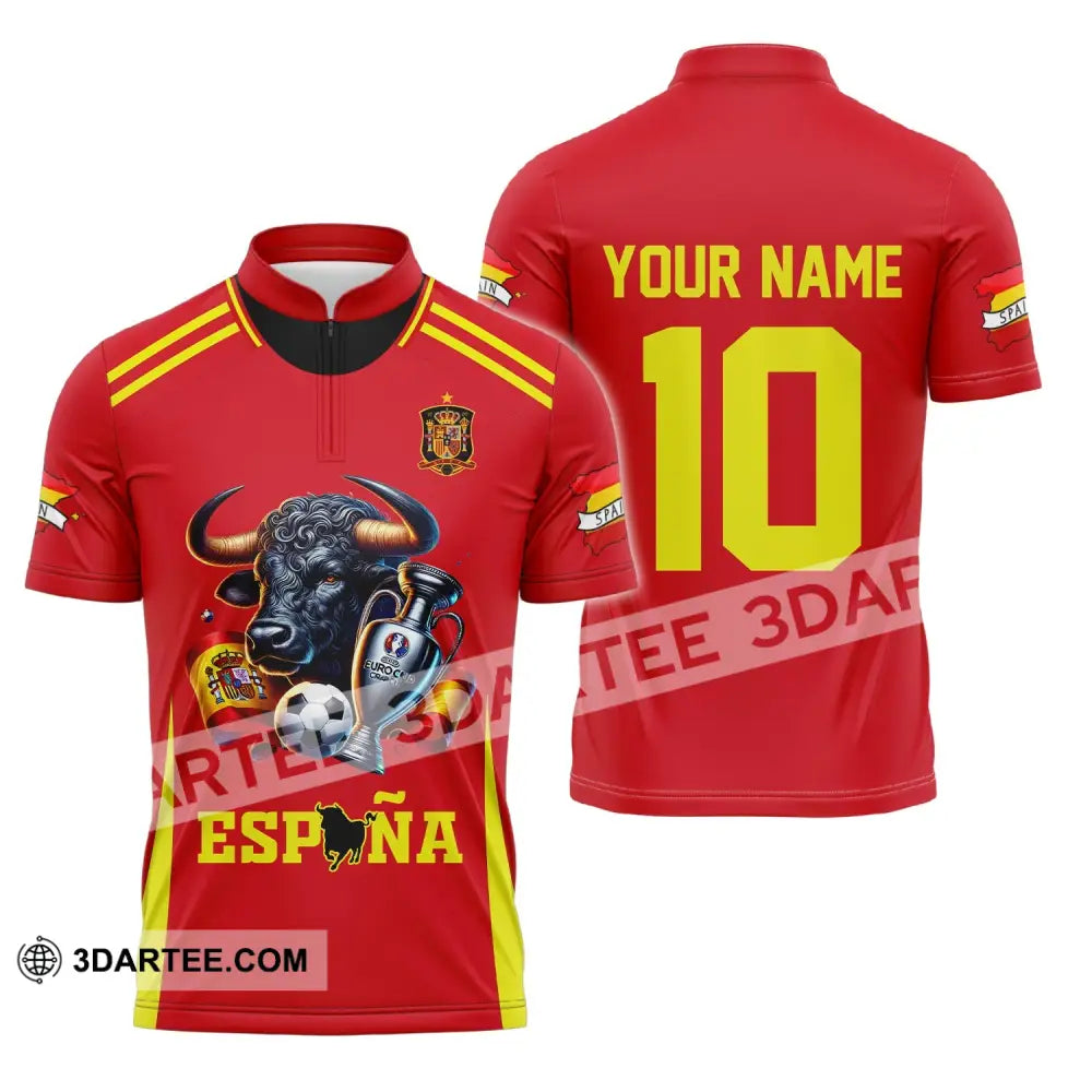 Unisex Shirt Custom Name Espana Football Polo Euro 2024 Hoodie Long Sleeve Zipper / S T-Shirt