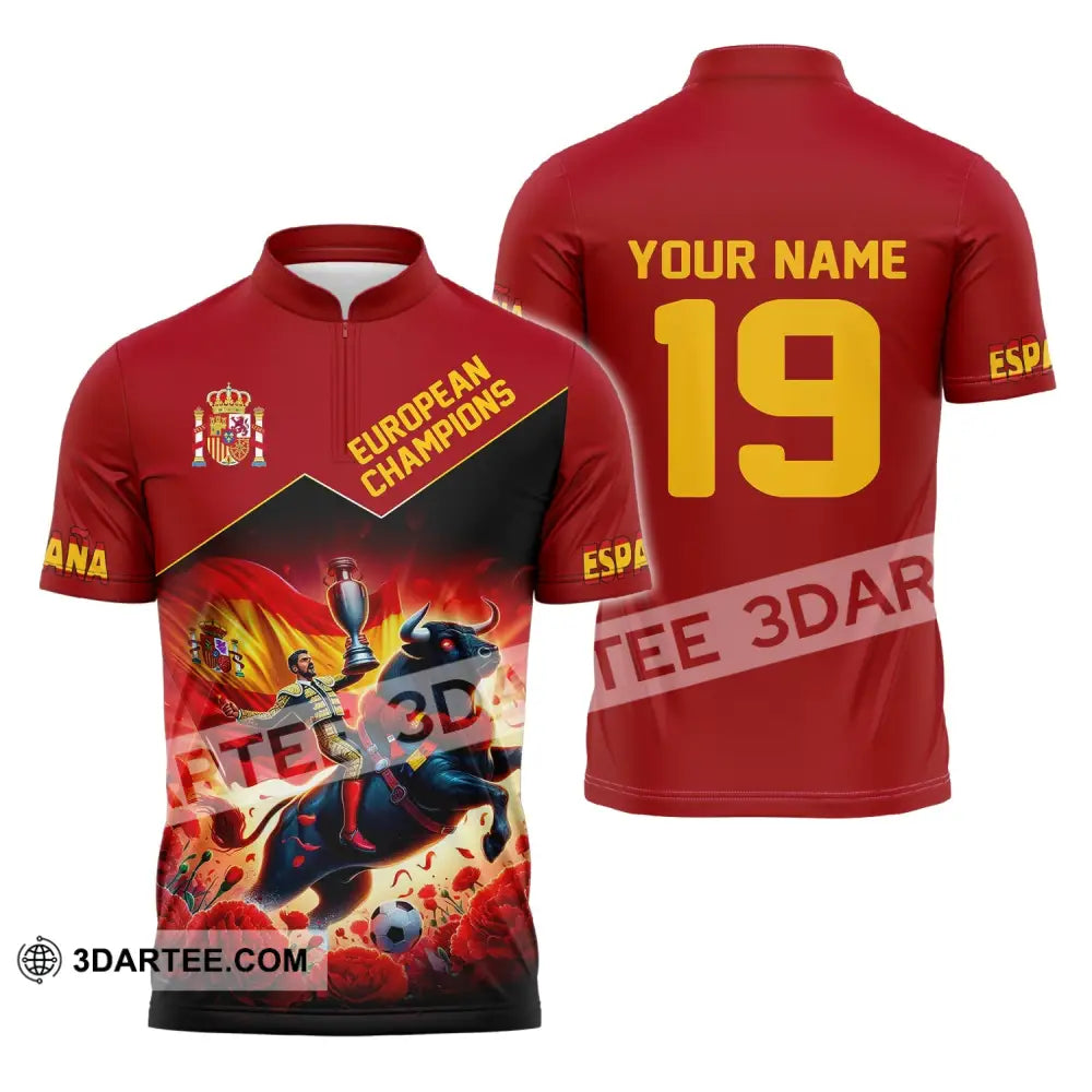 Unisex Shirt Custom Name España Football Polo Euro 2024 Espana Hoodie Long Sleeve Zipper / S T-Shirt