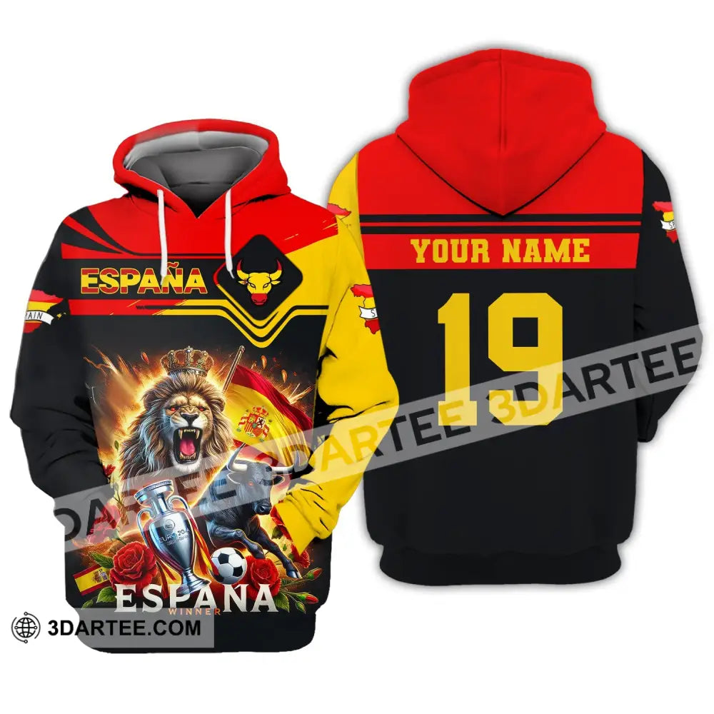 Unisex Shirt Custom Name España Football Polo Long Sleeve Soccer Lover Hoodie / S T-Shirt