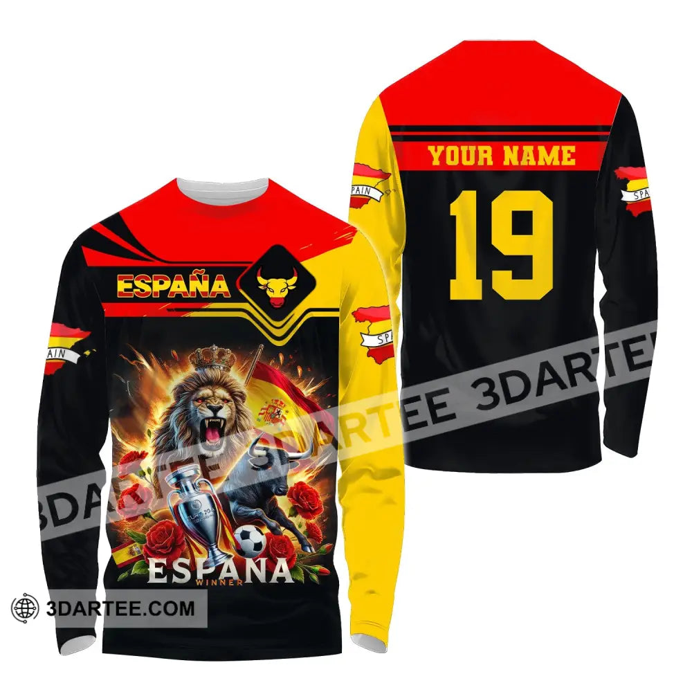 Unisex Shirt Custom Name España Football Polo Long Sleeve Soccer Lover / S T-Shirt