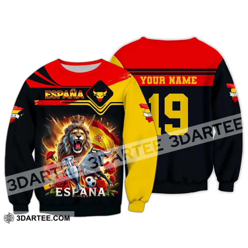 Unisex Shirt Custom Name España Football Polo Long Sleeve Soccer Lover / S T-Shirt