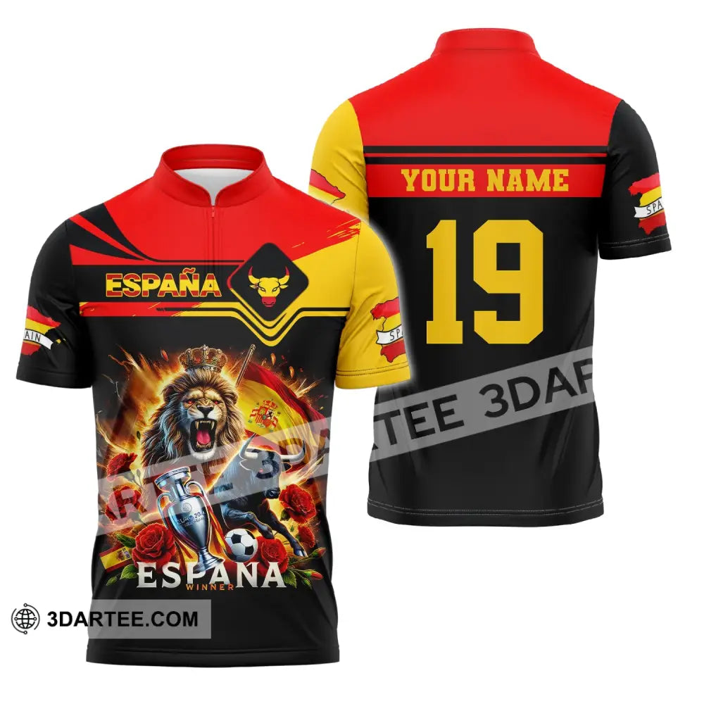 Unisex Shirt Custom Name España Football Polo Long Sleeve Soccer Lover Zipper / S T-Shirt