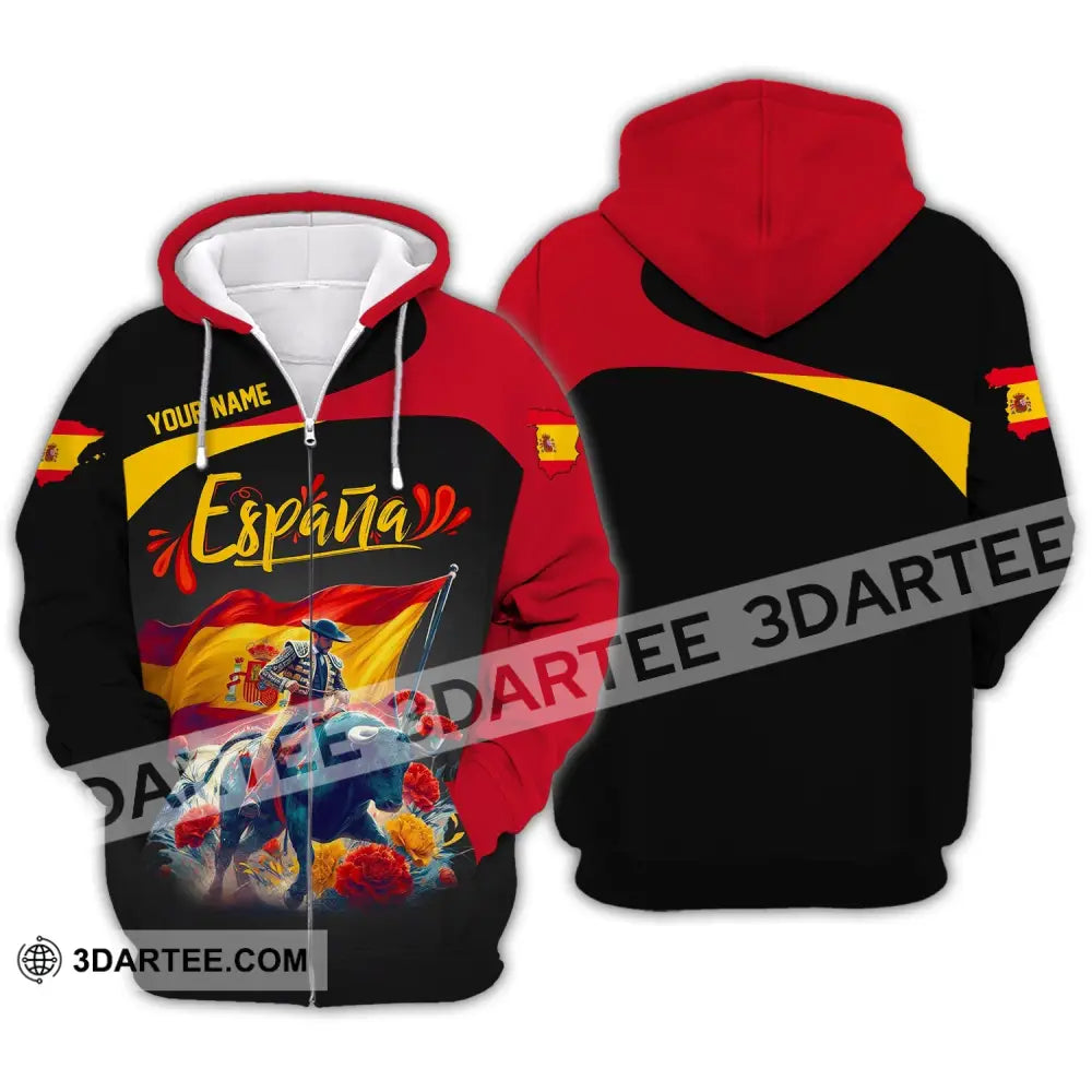 Unisex Shirt Custom Name España Polo Espana Football Hoodie Long Sleeve Zipper / S T-Shirt