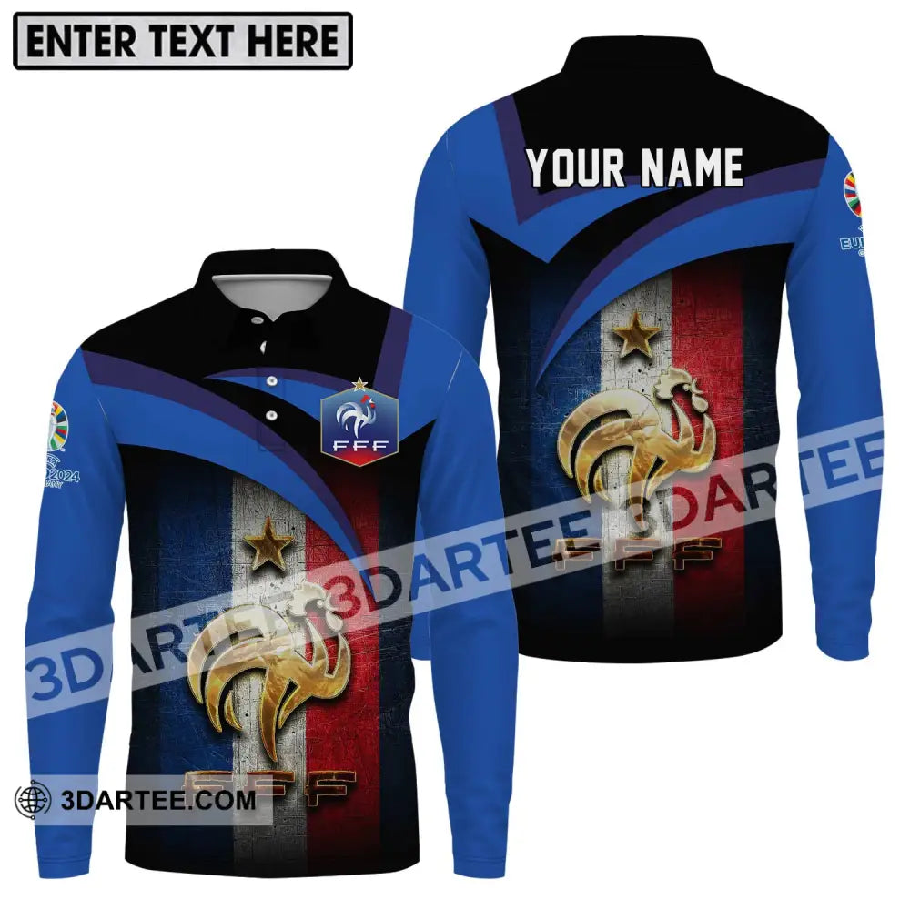 Unisex Shirt - Custom Name Euro 2024 France National Team Fff Long Sleeve Polo / S T-Shirt