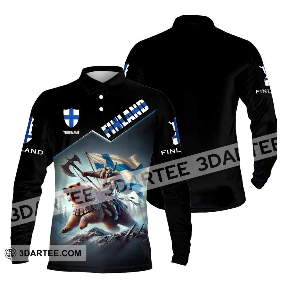 Unisex Shirt Custom Name Finland T-Shirt Lover Gift Long Sleeve Polo / S T-Shirt
