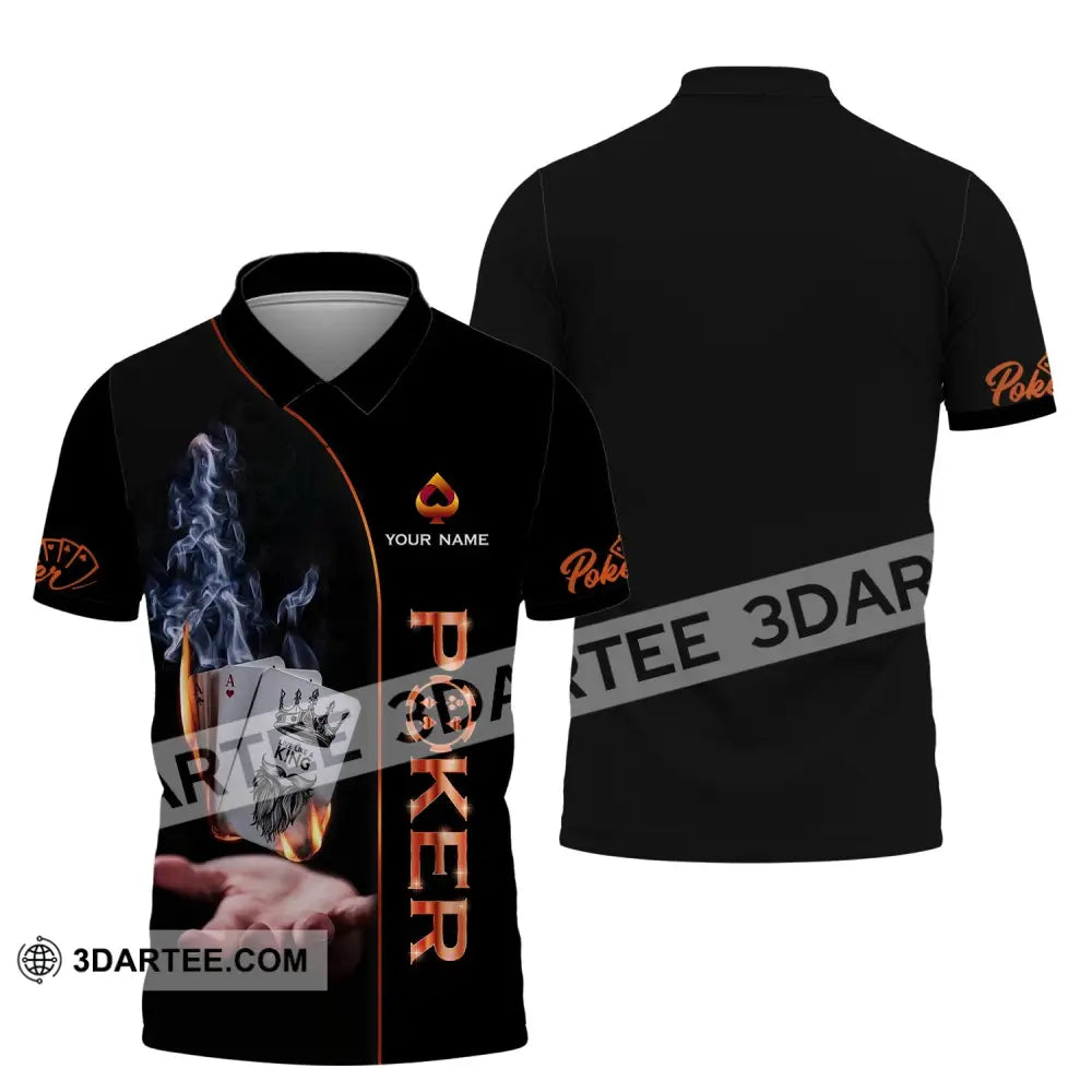 Unisex Shirt - Custom Name Fire And Smoke Poker Polo / S T-Shirt