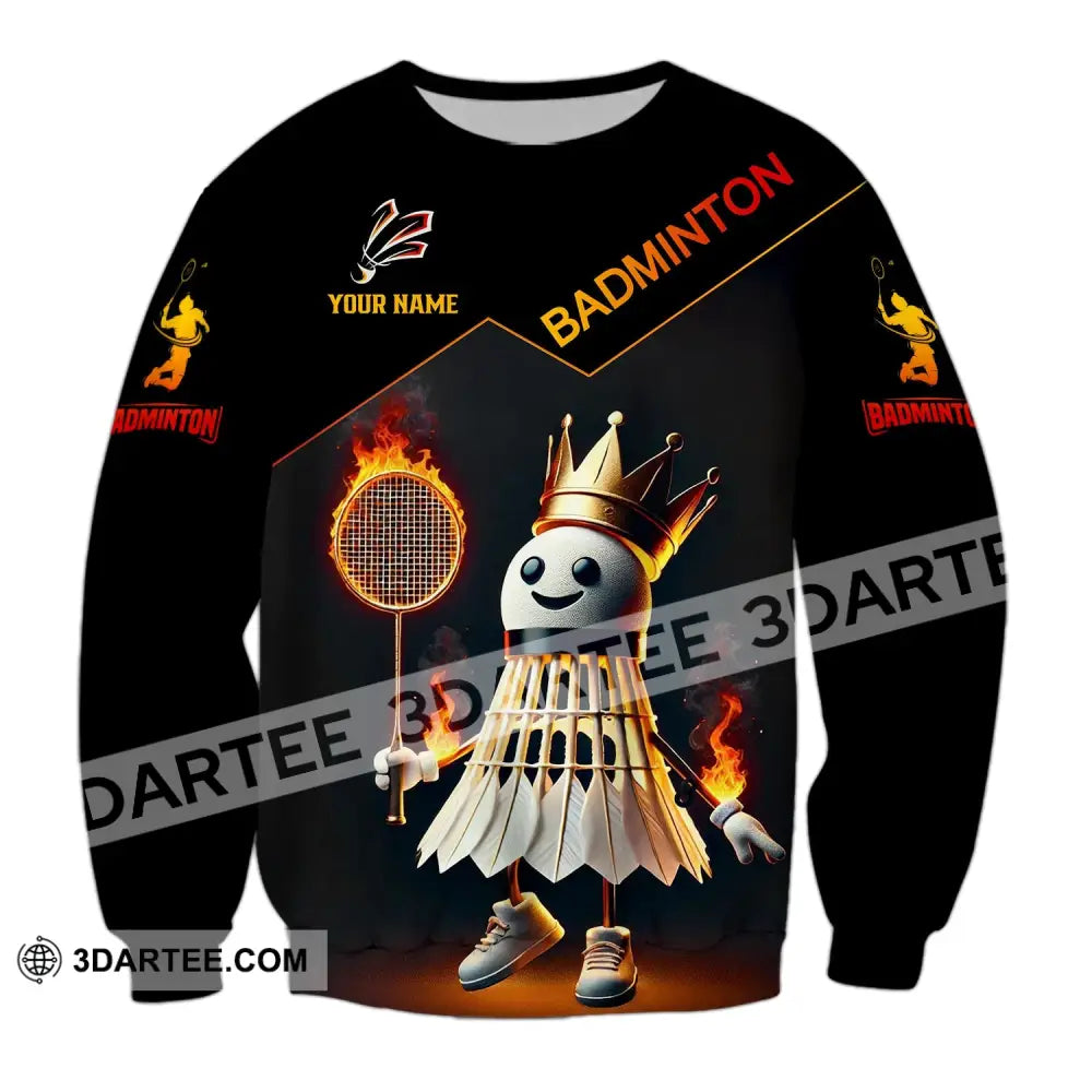 Unisex Shirt - Custom Name Fire Badminton Long Sleeve / S T-Shirt