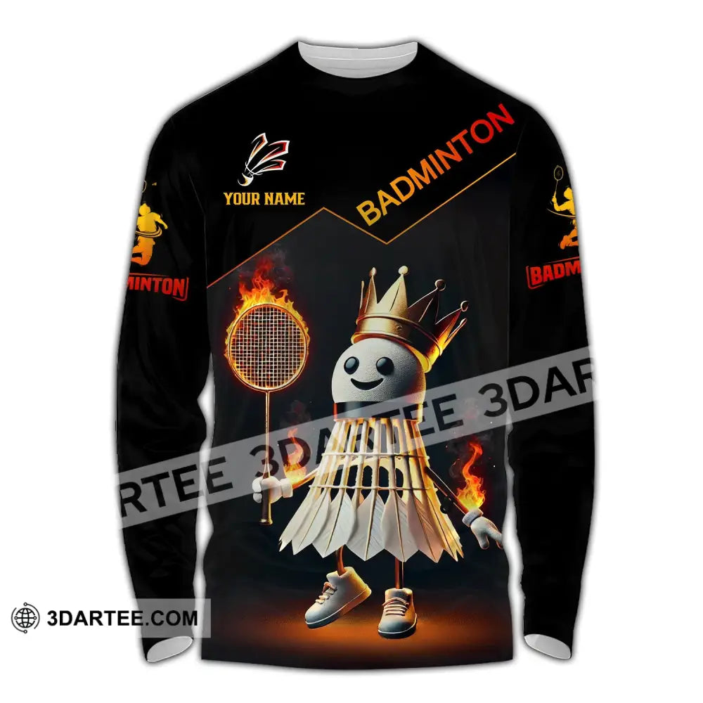 Unisex Shirt - Custom Name Fire Badminton Long Sleeve / S T-Shirt