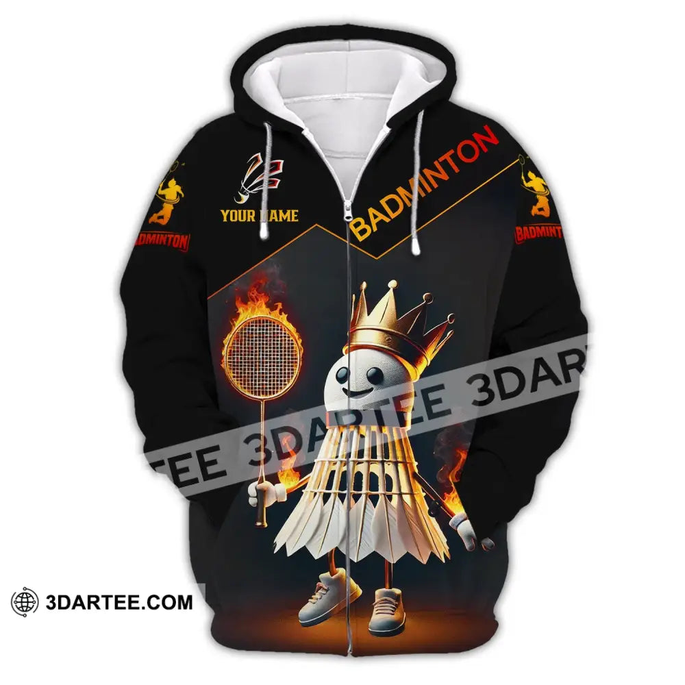 Unisex Shirt - Custom Name Fire Badminton Zipper Hoodie / S T-Shirt