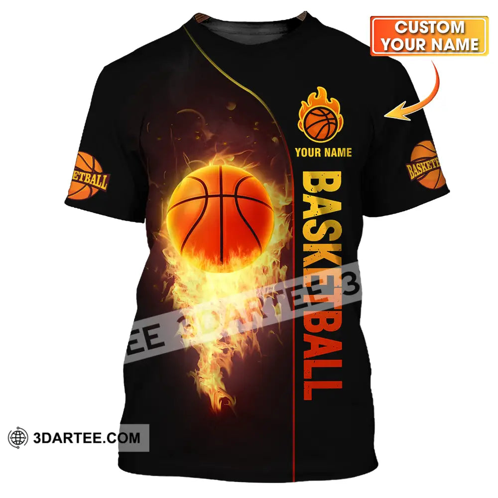 Unisex Shirt - Custom Name Fire Basketball Ball T-Shirt