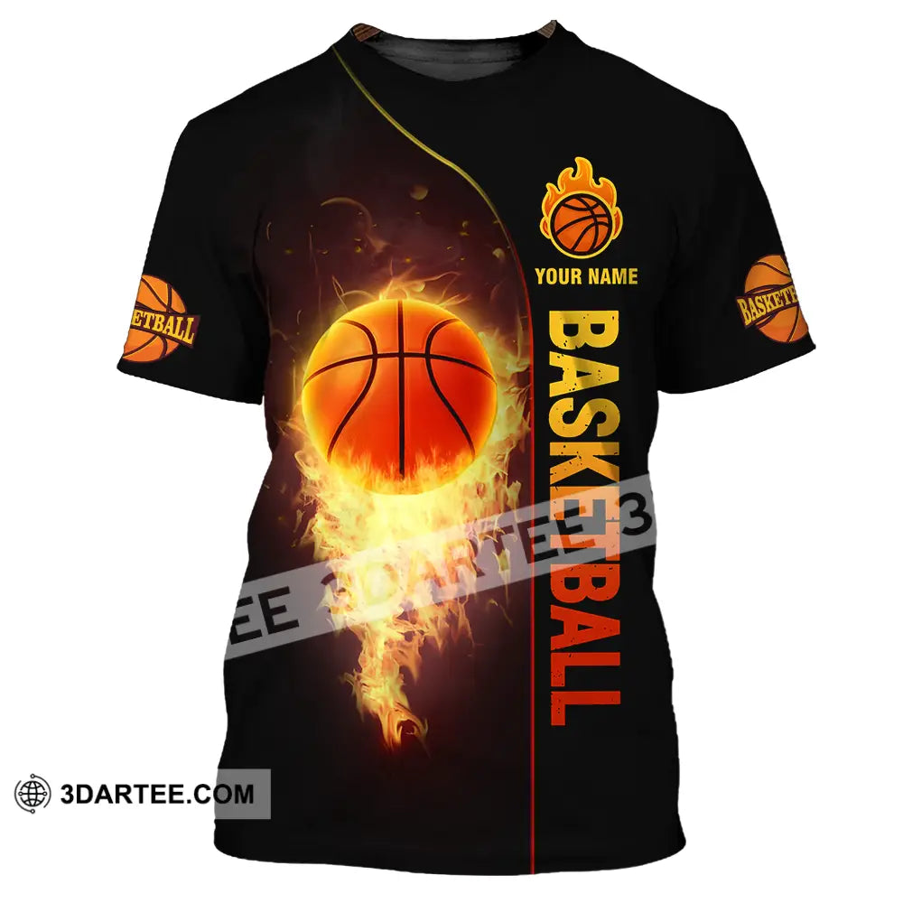 Unisex Shirt - Custom Name Fire Basketball Ball T-Shirt / S T-Shirt