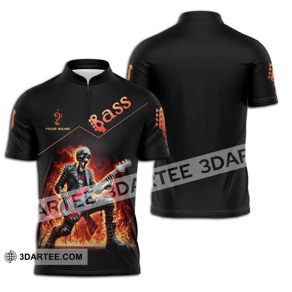 Unisex Shirt - Custom Name Fire Bass Zipper Polo / S T-Shirt