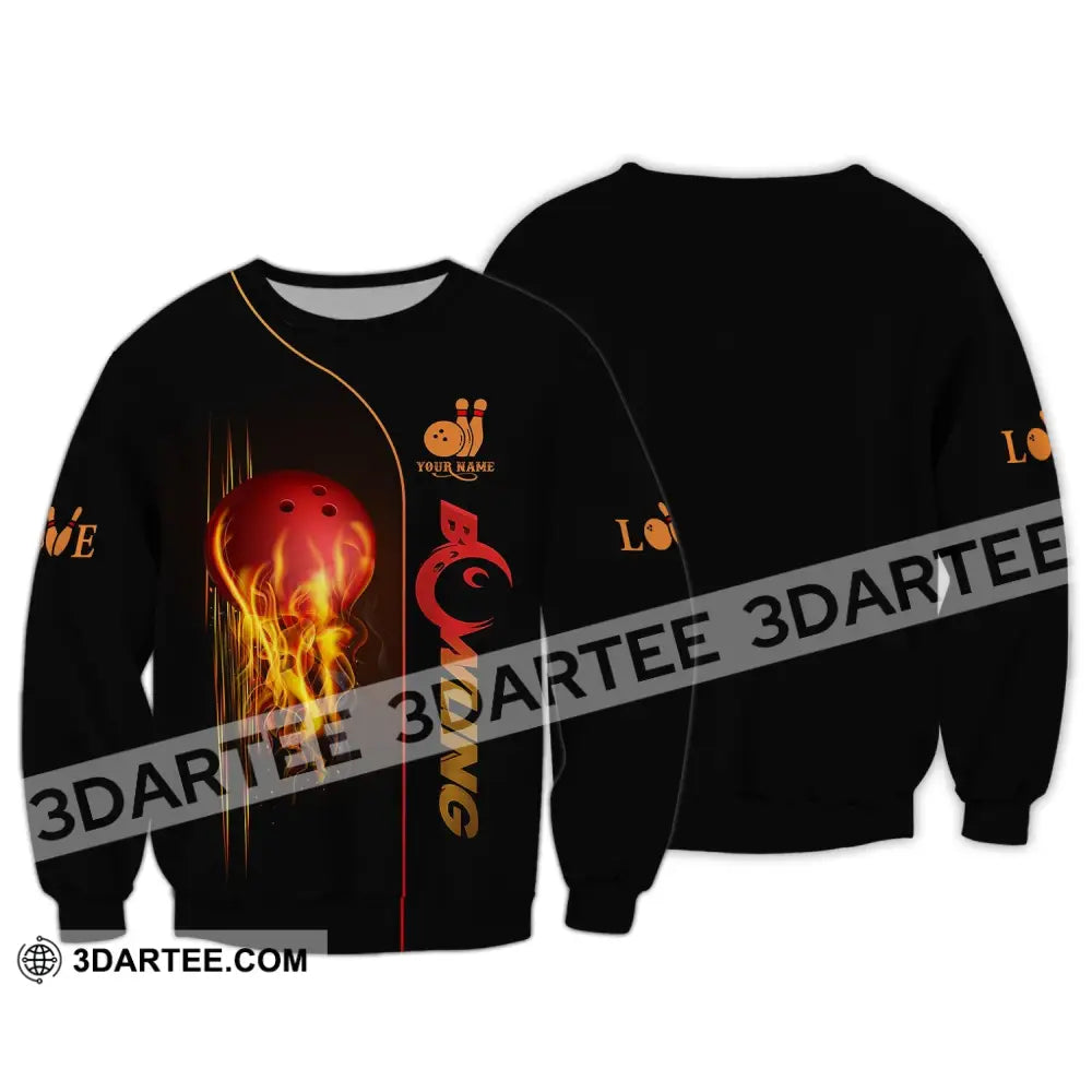 Unisex Shirt - Custom Name Fire Bowling Shirt - Long Sleeve / S - T-shirt