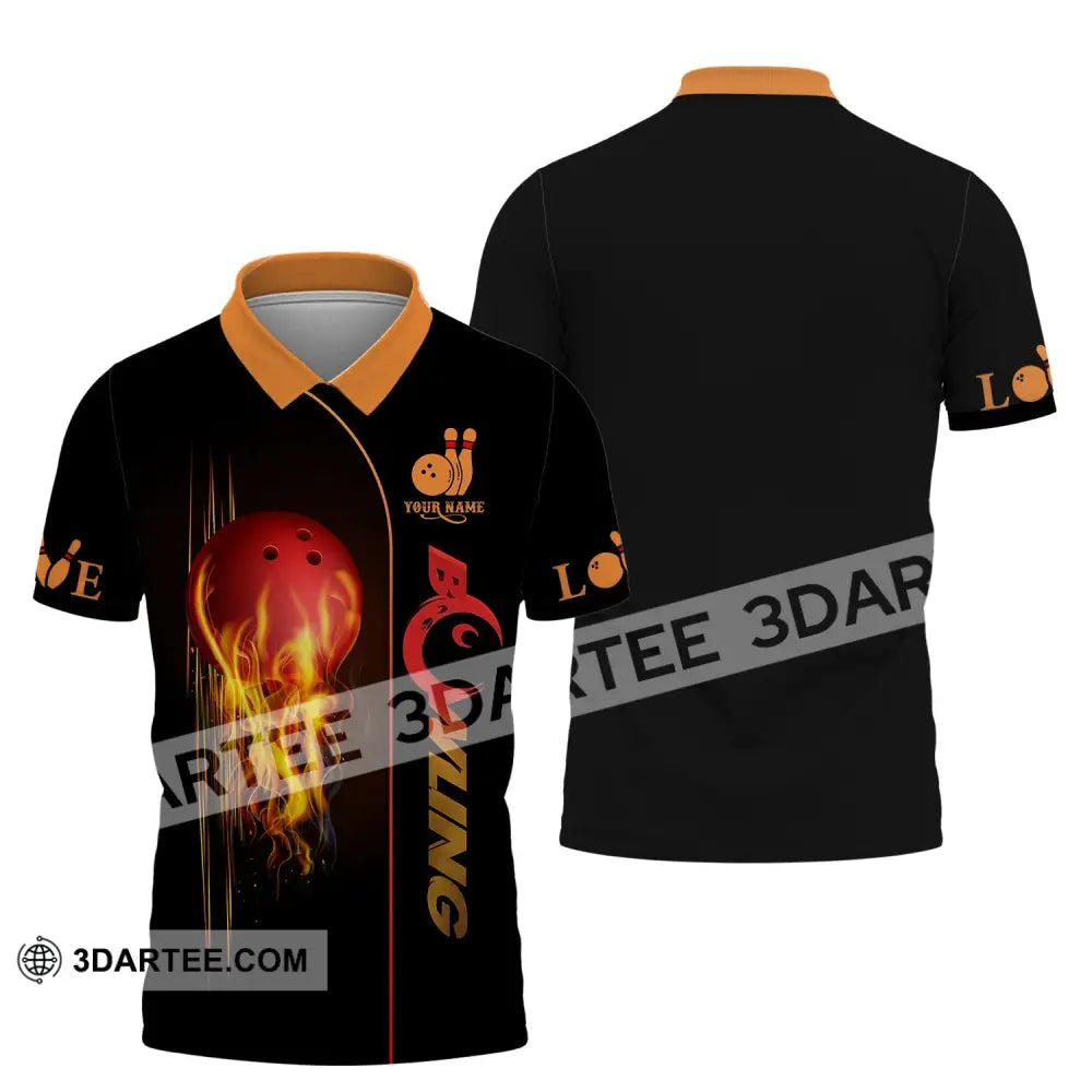 Unisex Shirt - Custom Name Fire Bowling Shirt - Polo Shirt / S - T-shirt