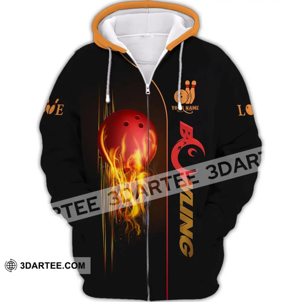 Unisex Shirt - Custom Name Fire Bowling Shirt - Zipper Hoodie / S - T-shirt