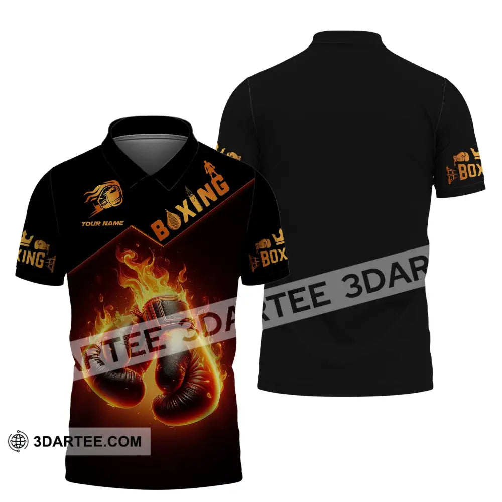 Unisex Shirt - Custom Name Fire Boxing Gloves Polo / S T-Shirt