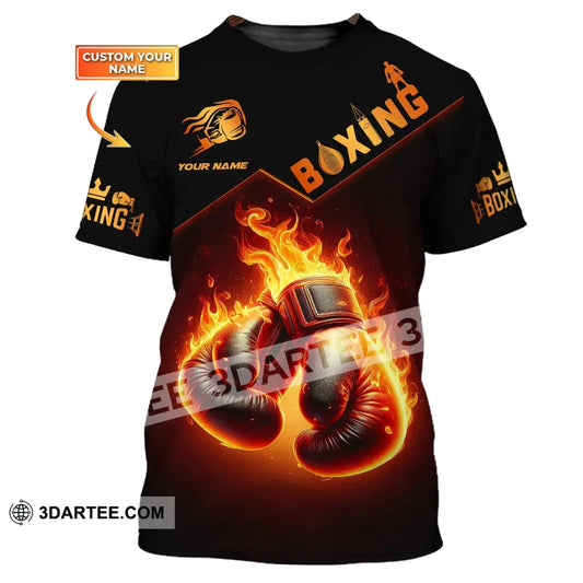 Unisex Shirt - Custom Name Fire Boxing Gloves T-Shirt