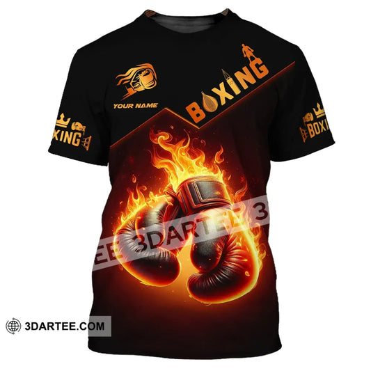 Unisex Shirt - Custom Name Fire Boxing Gloves T-Shirt / S T-Shirt