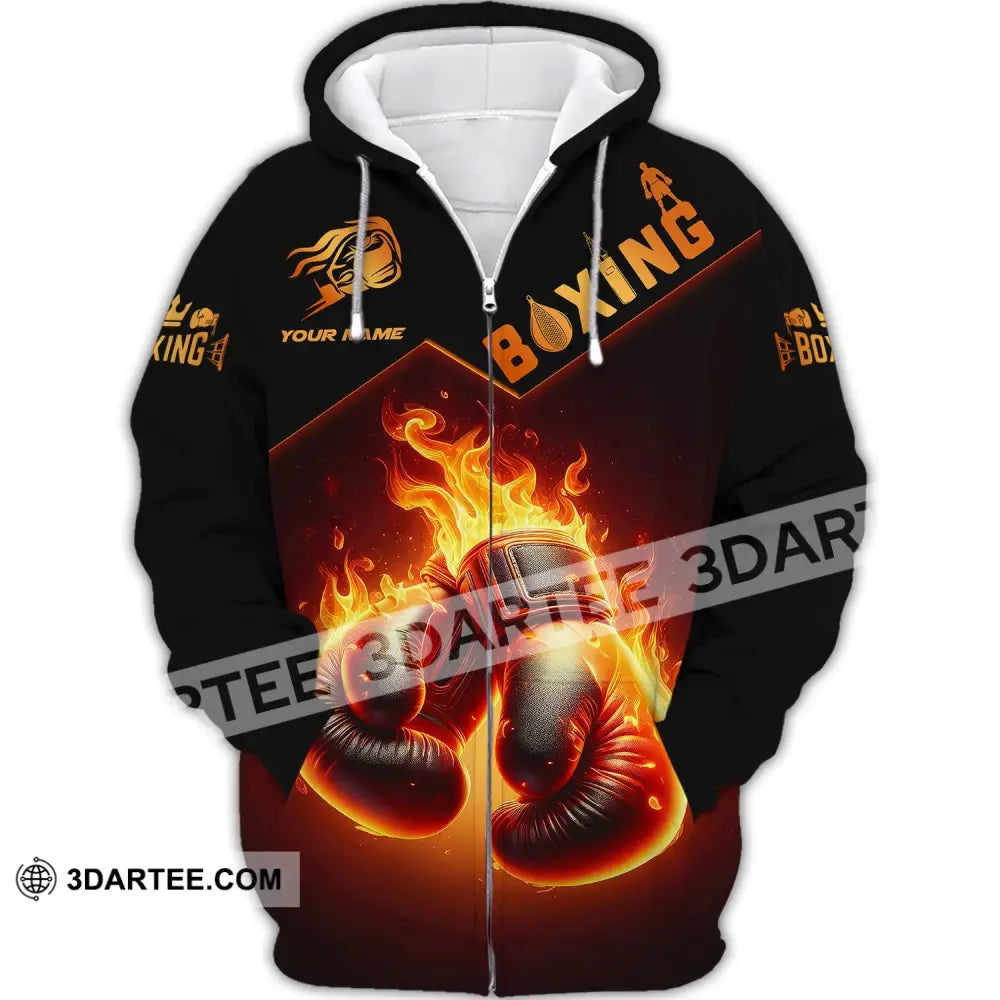 Unisex Shirt - Custom Name Fire Boxing Gloves Zipper Hoodie / S T-Shirt