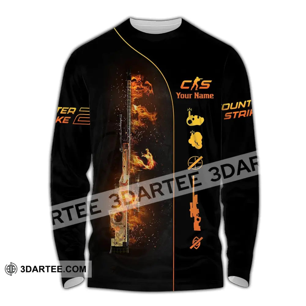 Unisex Shirt - Custom Name Fire Cs Long Sleeve / S T-Shirt