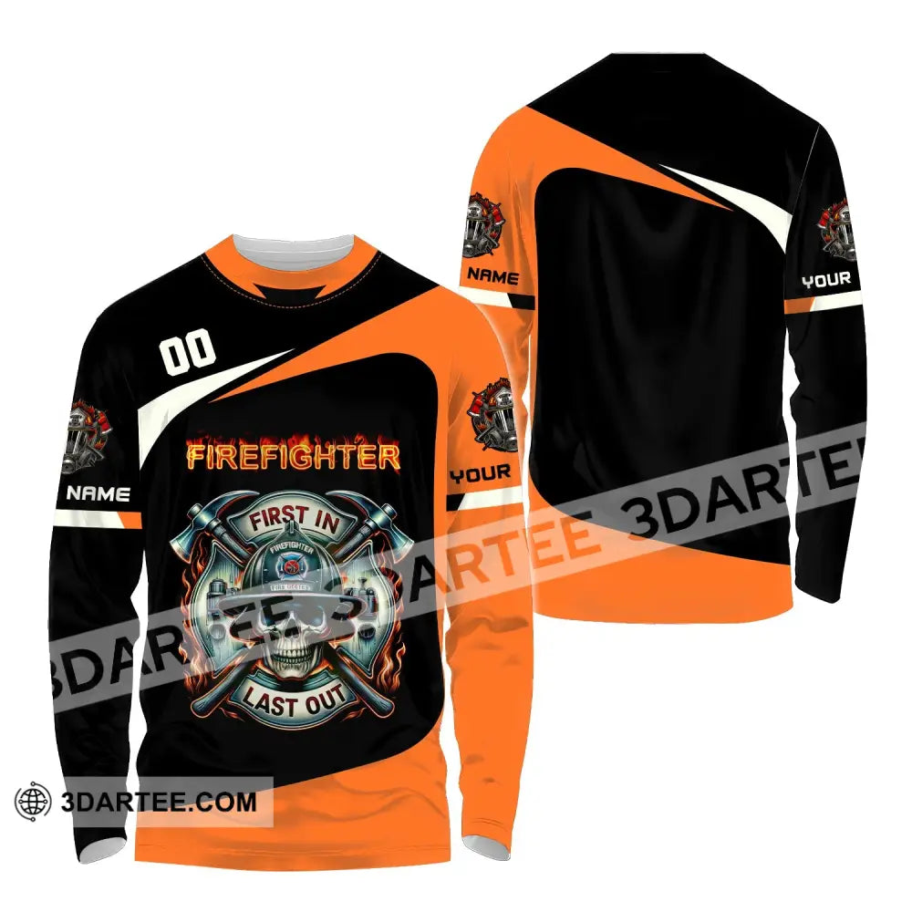 Unisex Shirt Custom Name Fire Fighter T-Shirt For Firefighter T-Shirt Polo Long Sleeve / S