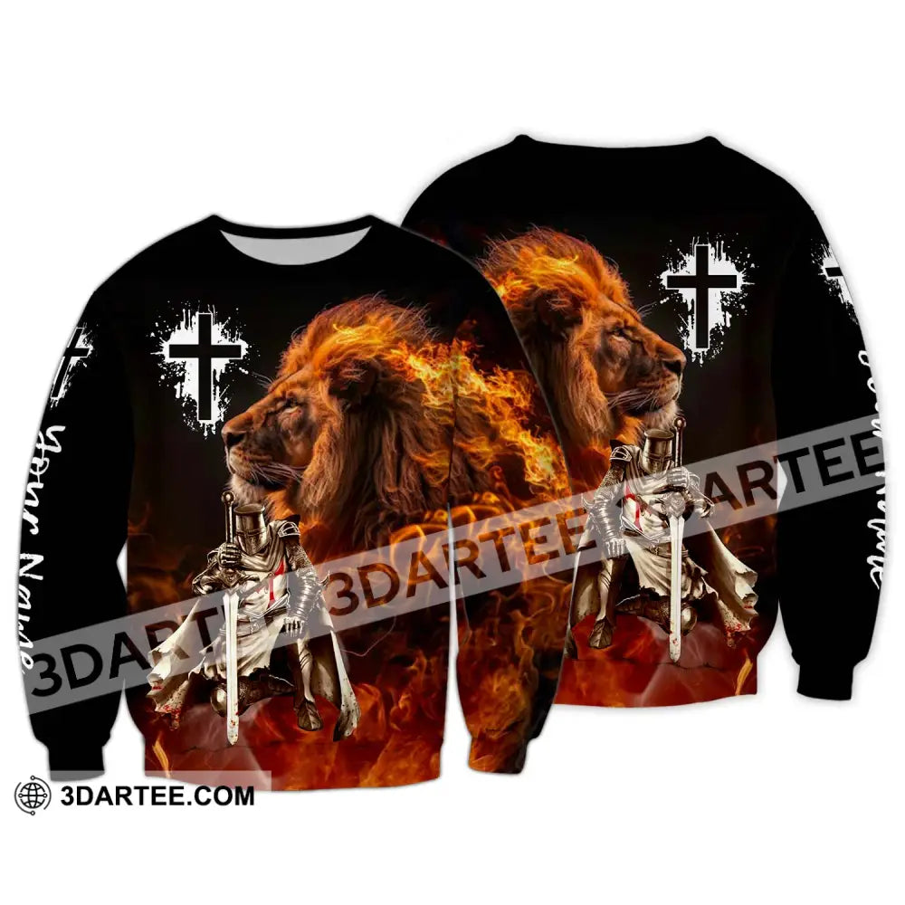 Unisex Shirt - Custom Name Fire Lion Warrior Long Sleeve / S T-Shirt