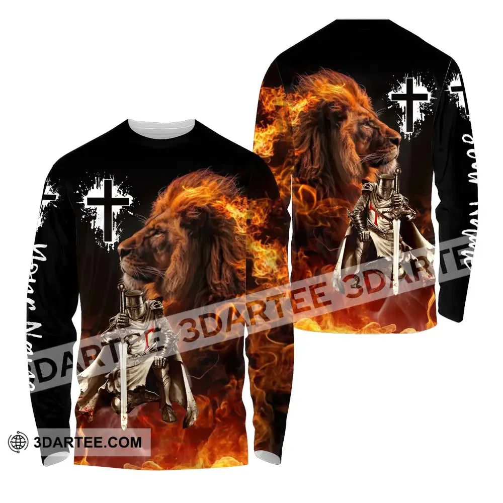 Unisex Shirt - Custom Name Fire Lion Warrior Long Sleeve / S T-Shirt