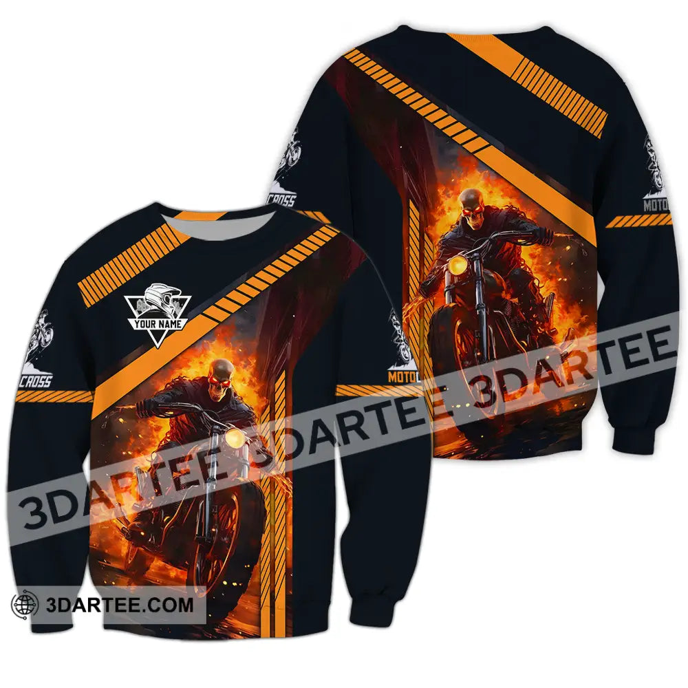 Unisex Shirt - Custom Name Fire Motobike For Player Long Sleeve / S T-Shirt