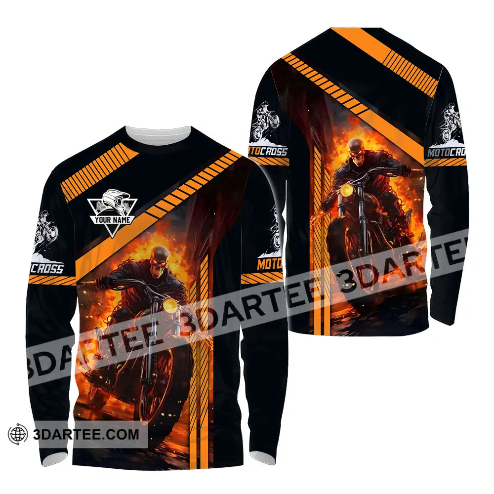 Unisex Shirt - Custom Name Fire Motobike For Player Long Sleeve / S T-Shirt