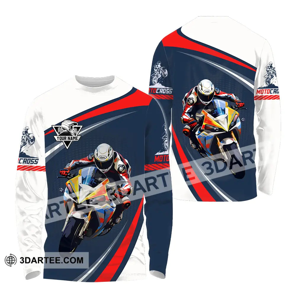 Unisex Shirt - Custom Name Fire Motobike For Player Motocross Long Sleeve / S T-Shirt