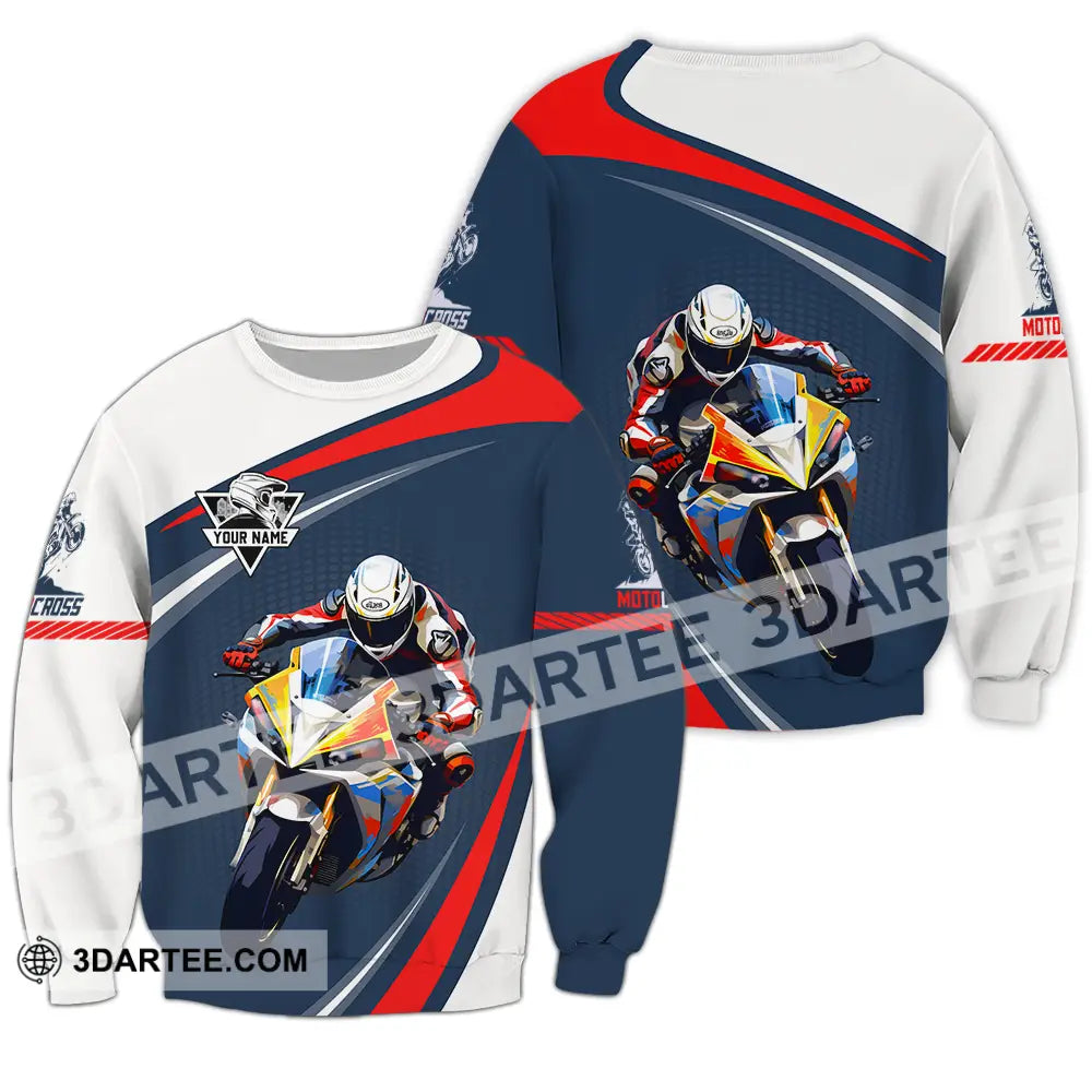 Unisex Shirt - Custom Name Fire Motobike For Player Motocross Long Sleeve / S T-Shirt