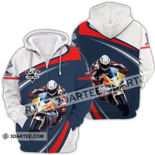 Unisex Shirt - Custom Name Fire Motobike For Player Motocross Zipper Hoodie / S T-Shirt