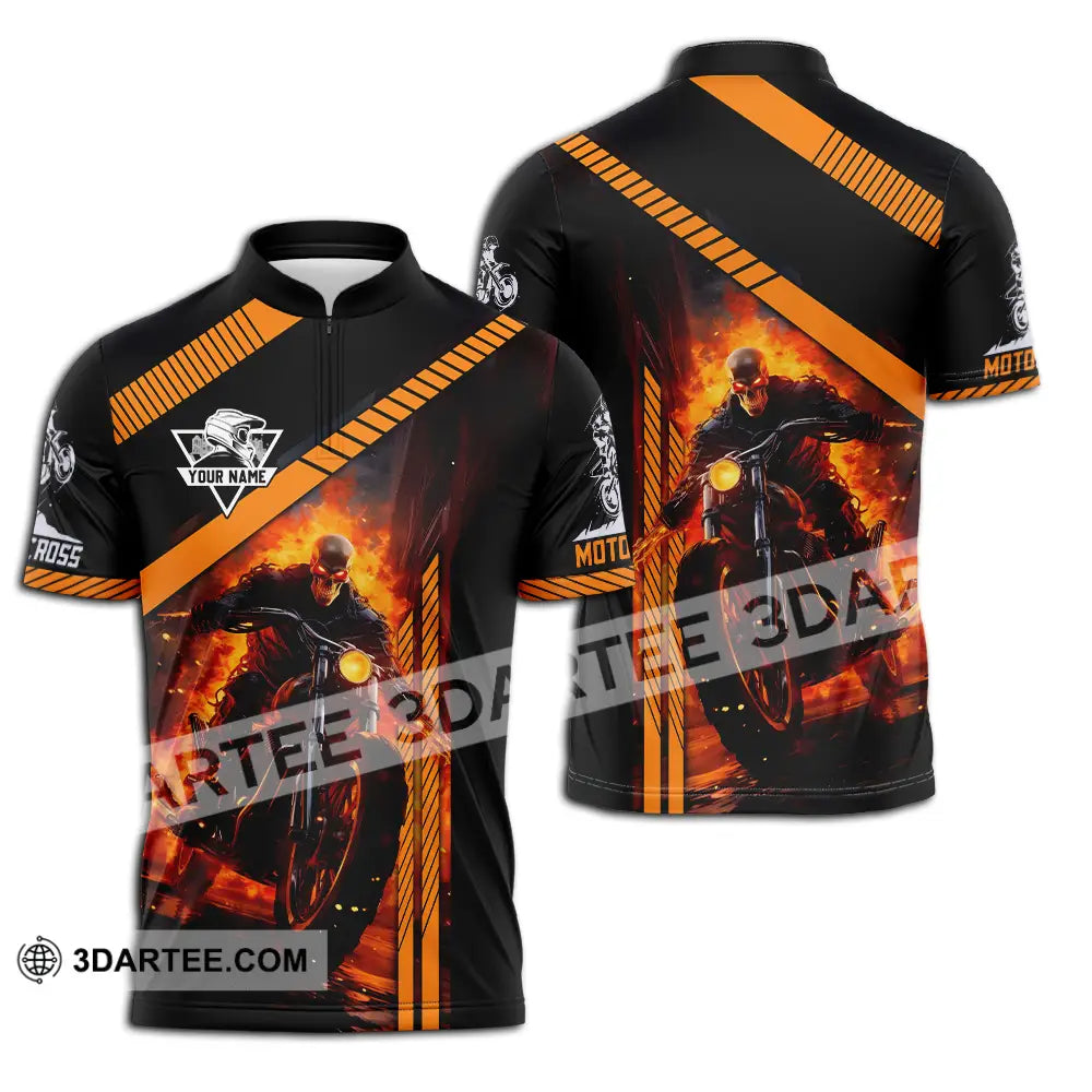 Unisex Shirt - Custom Name Fire Motobike For Player Zipper Polo / S T-Shirt