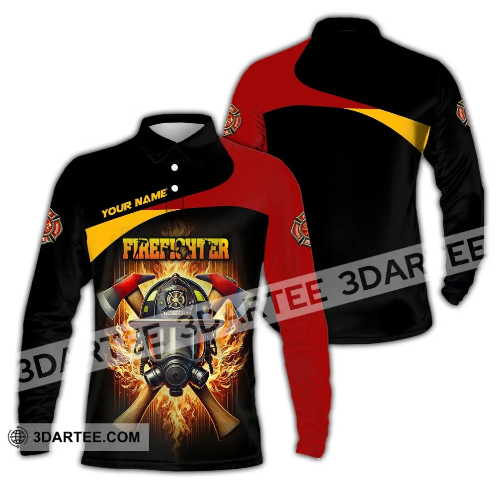 Unisex Shirt Custom Name Firefighter Hoodie Long Sleeve Polo / S T-Shirt