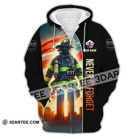 Unisex Shirt Custom Name Firefighter Memorial Fallen Firefighters 911 T-Shirt Zipper Hoodie / S