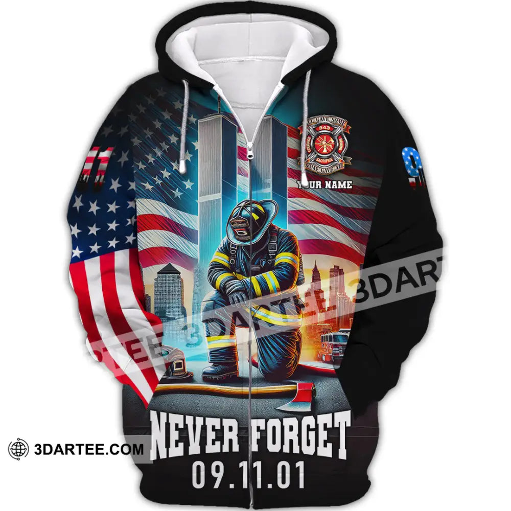 Unisex Shirt Custom Name Firefighter Memorial Fallen Firefighters 911 Zipper Hoodie / S T-Shirt