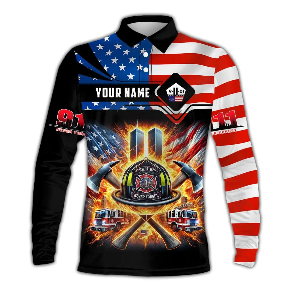 Unisex Shirt Custom Name Firefighter Never Forget Fallen Firefighters 911 Memorial T-Shirt Long
