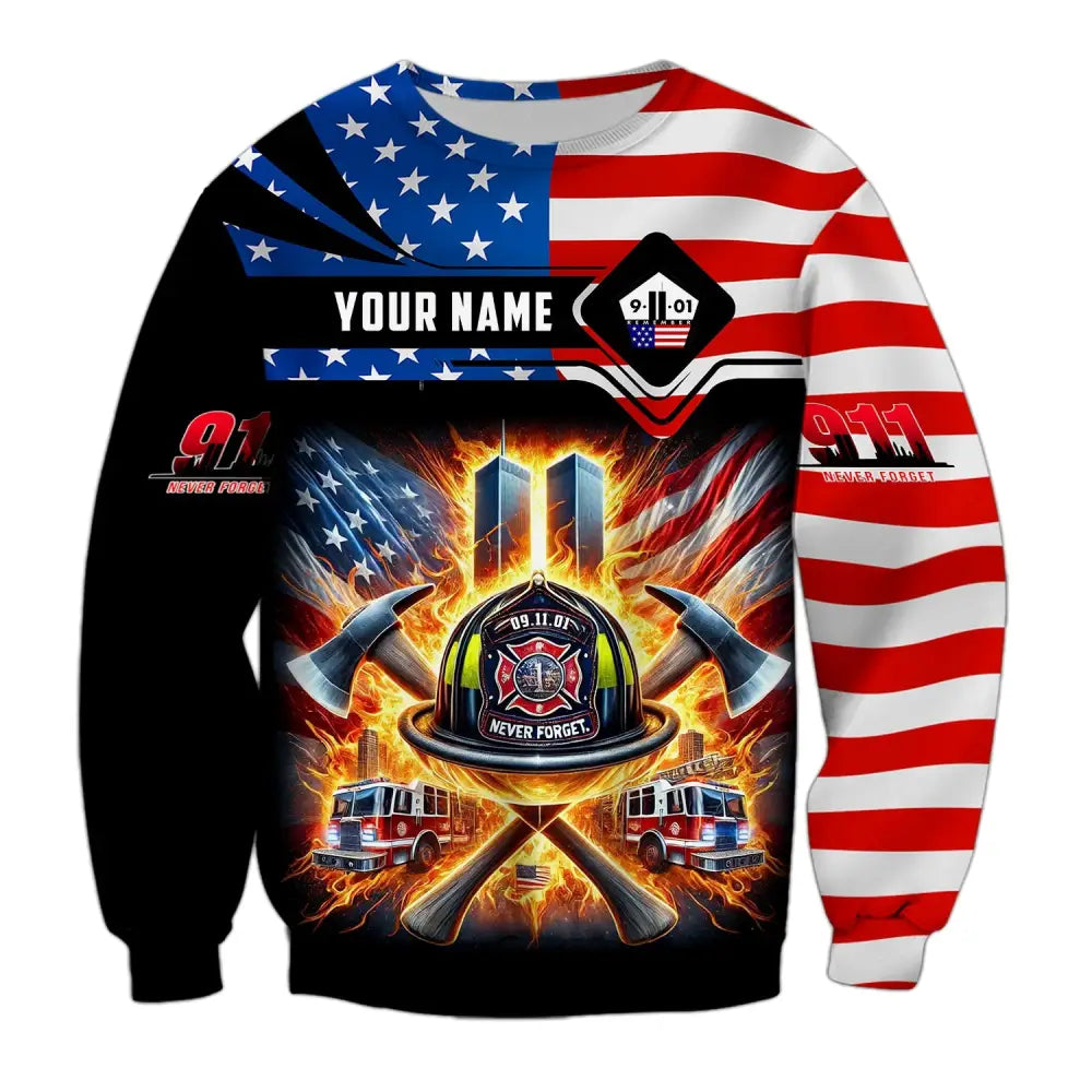 Unisex Shirt Custom Name Firefighter Never Forget Fallen Firefighters 911 Memorial T-Shirt Long