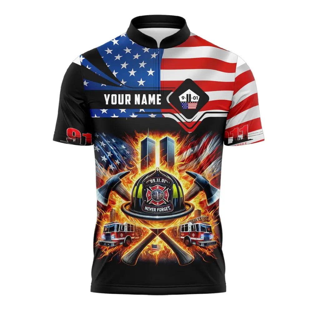 Unisex Shirt Custom Name Firefighter Never Forget Fallen Firefighters 911 Memorial T-Shirt Zipper