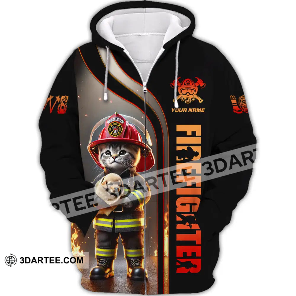 Unisex Shirt Custom Name Firefighter T-Shirt Hoodie Long Sleeve Zipper / S T-Shirt