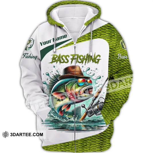 Unisex Shirt Custom Name Fishing Lover Bass Hoodie Polo Long Sleeve Zipper / S T-Shirt