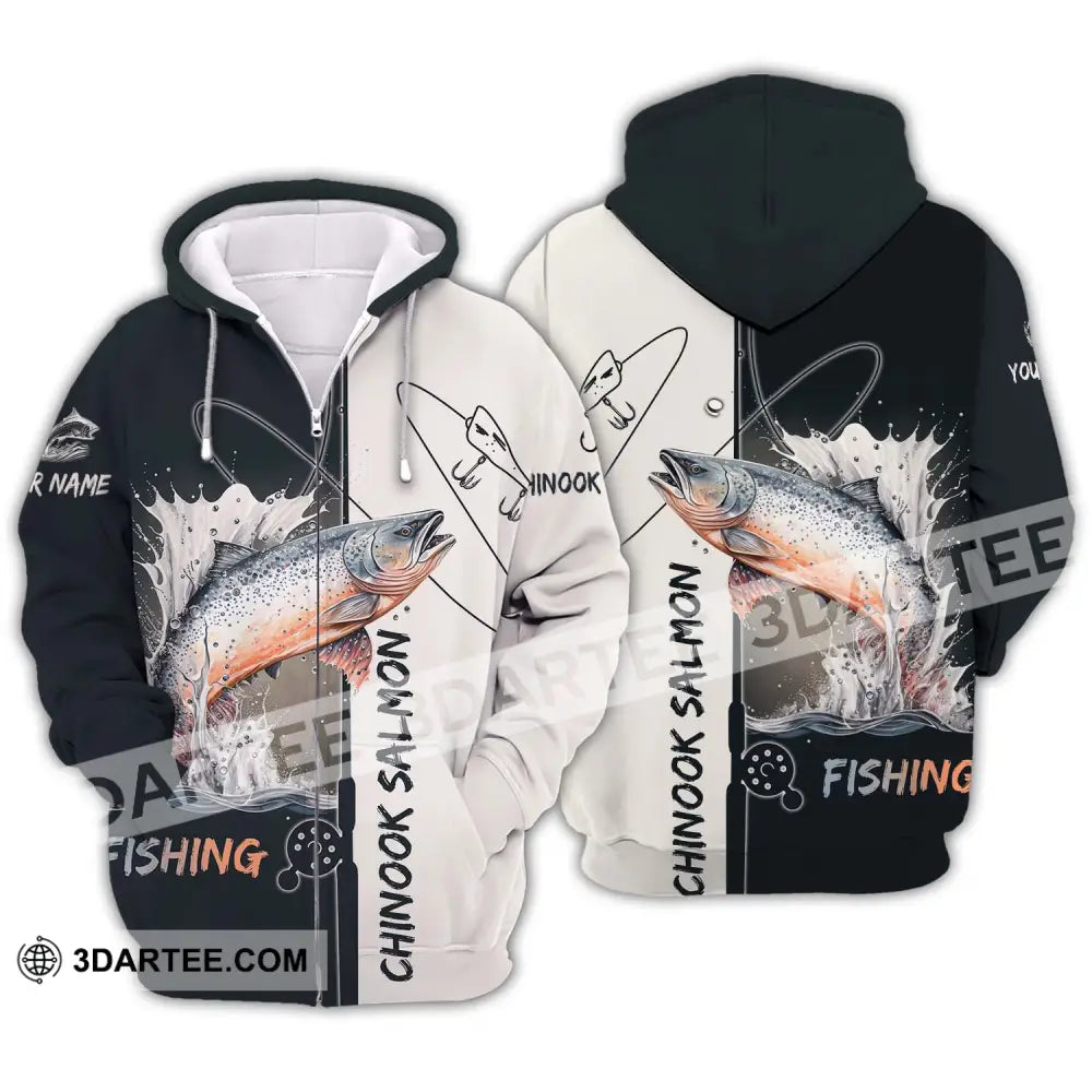 Unisex Shirt - Custom Name Fishing Lover Chinook Salmon Zipper Hoodie / S T-Shirt