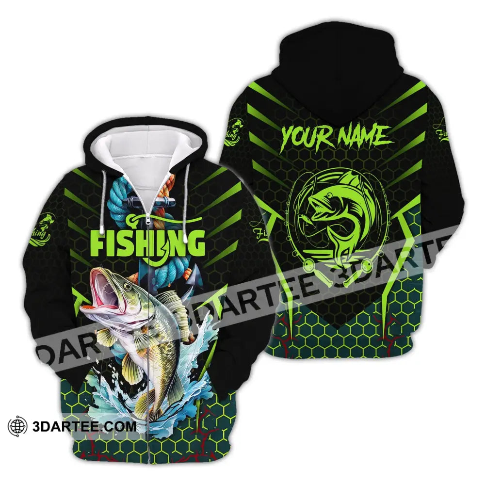 Unisex Shirt Custom Name Fishing Lover Hoodie Polo Long Sleeve Zipper / S T-Shirt