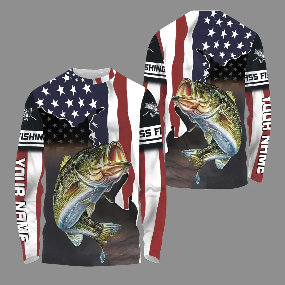 Unisex Shirt - Custom Name Fishing Lover Shirt US Flag Long Sleeve Shirt / S T-shirt