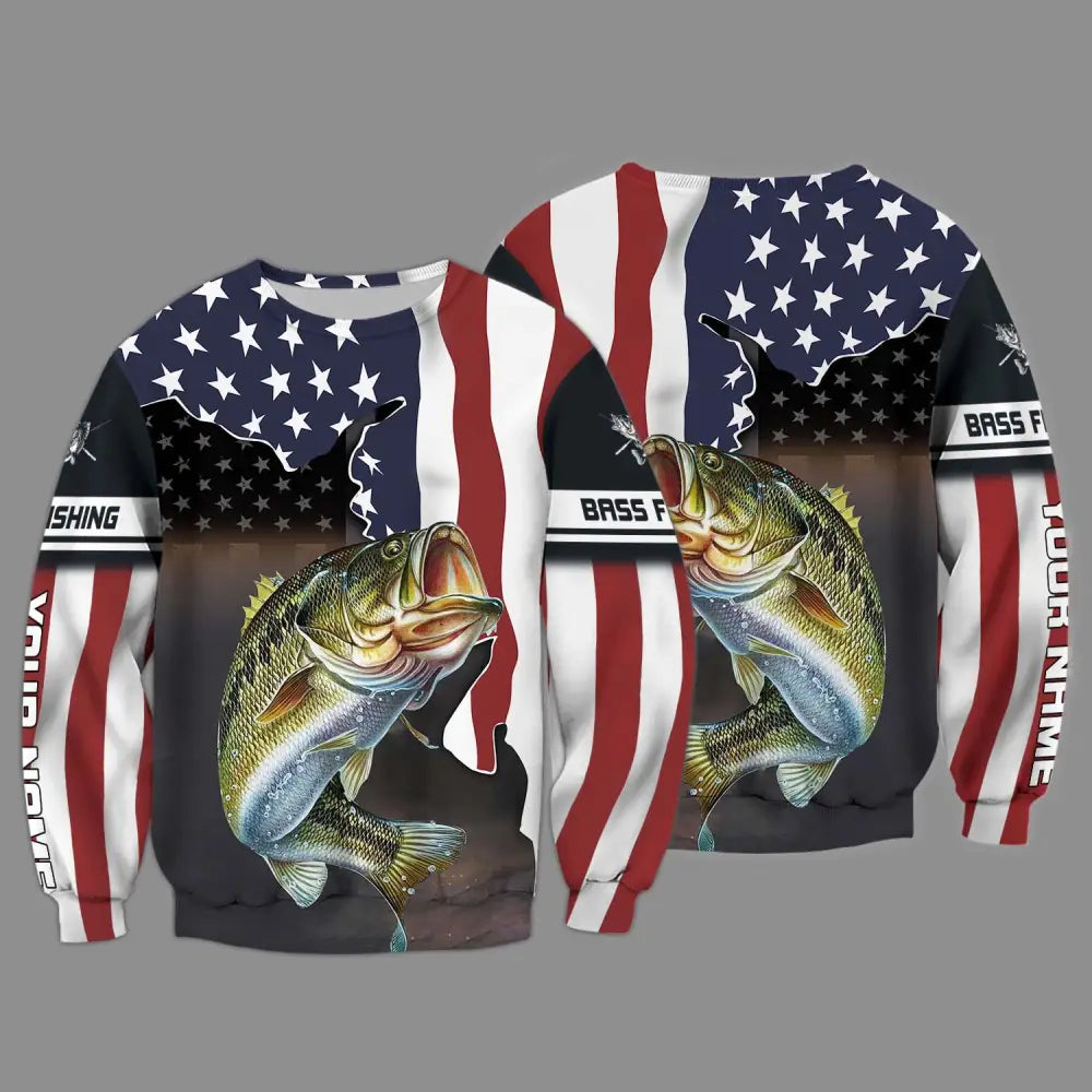 Unisex Shirt - Custom Name Fishing Lover Shirt US Flag Long Sleeve / S T-shirt