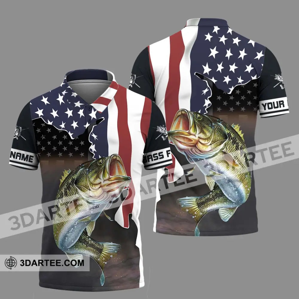 Unisex Shirt - Custom Name Fishing Lover Shirt US Flag Polo Shirt / S T-shirt