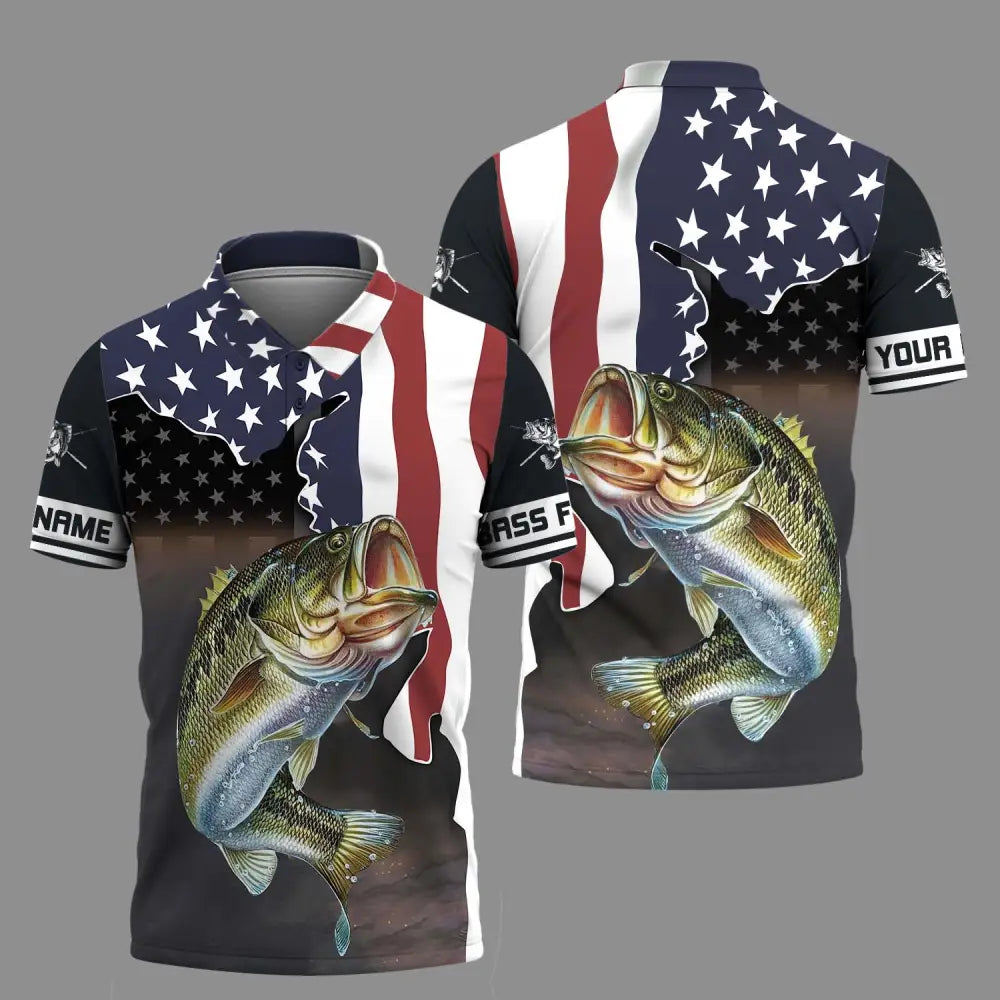 Unisex Shirt - Custom Name Fishing Lover Shirt US Flag Polo Shirt / S T-shirt