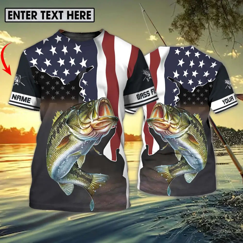 Unisex Shirt - Custom Name Fishing Lover Shirt US Flag T-shirt