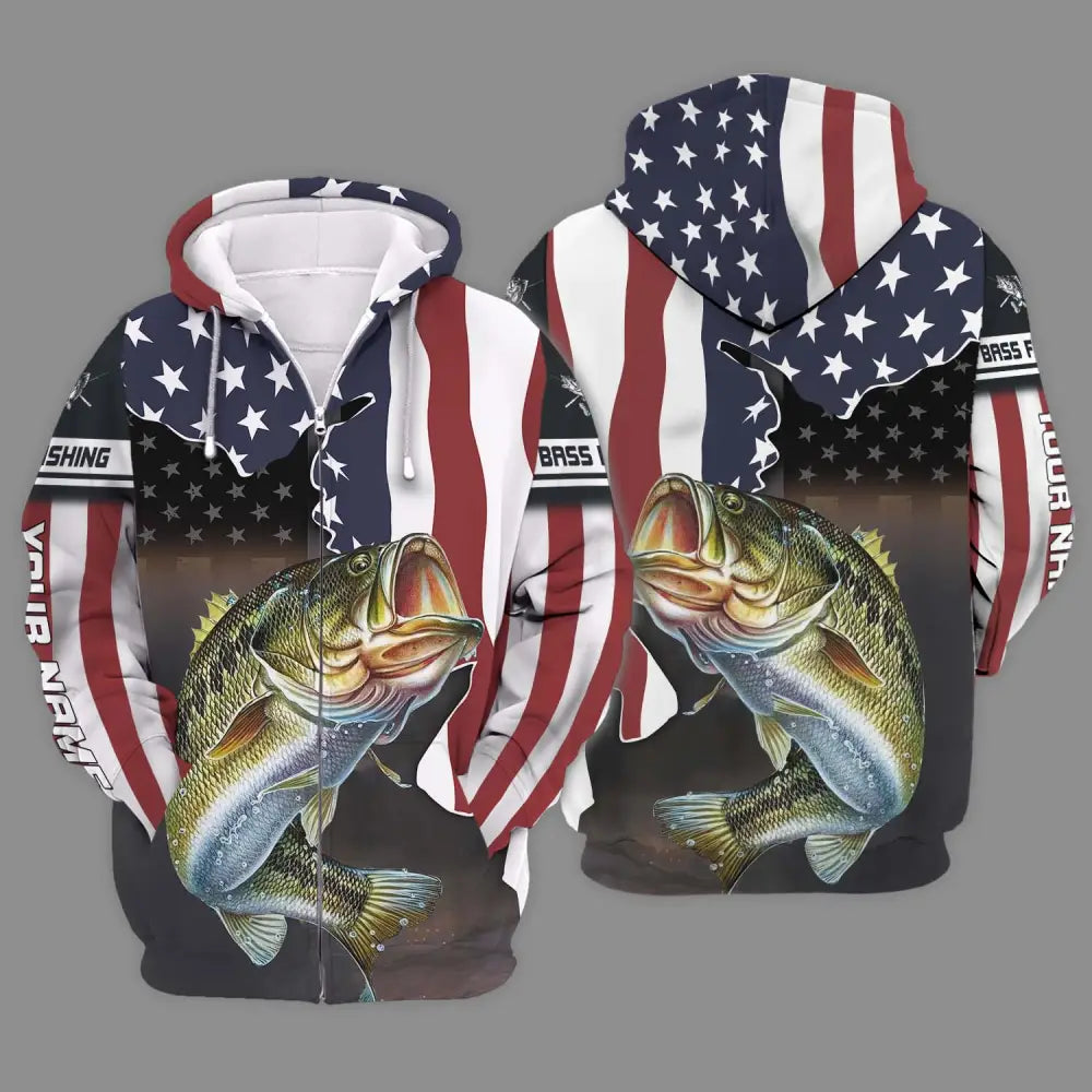 Unisex Shirt - Custom Name Fishing Lover Shirt US Flag Zipper Hoodie / S T-shirt