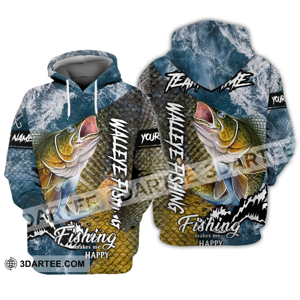 Unisex Shirt - Custom Name Fishing Shirt Walleye Fish Hoodie / S T-shirt